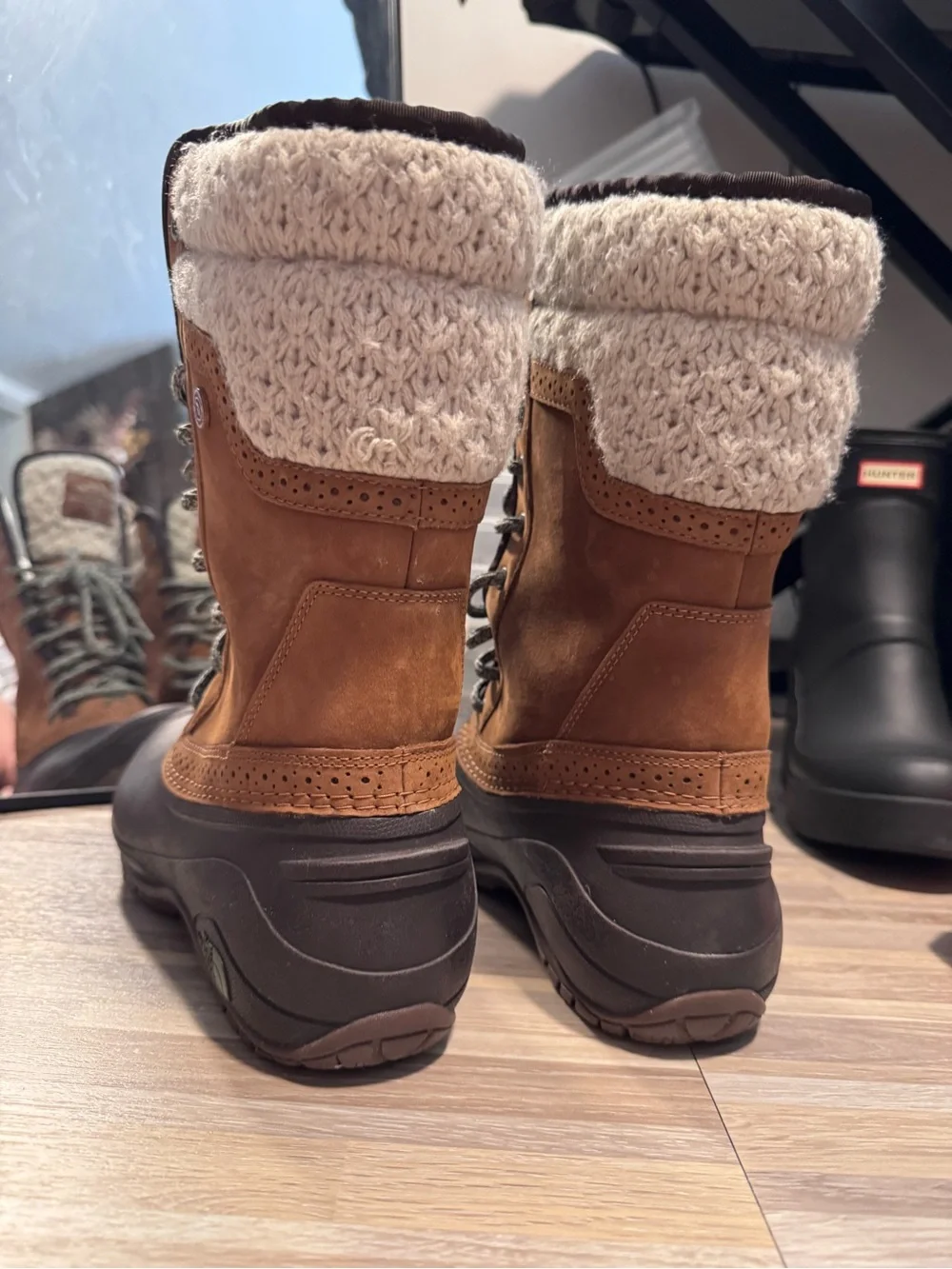 The North Face Men’s Brown Hiking Boots with Olive Tread Accents